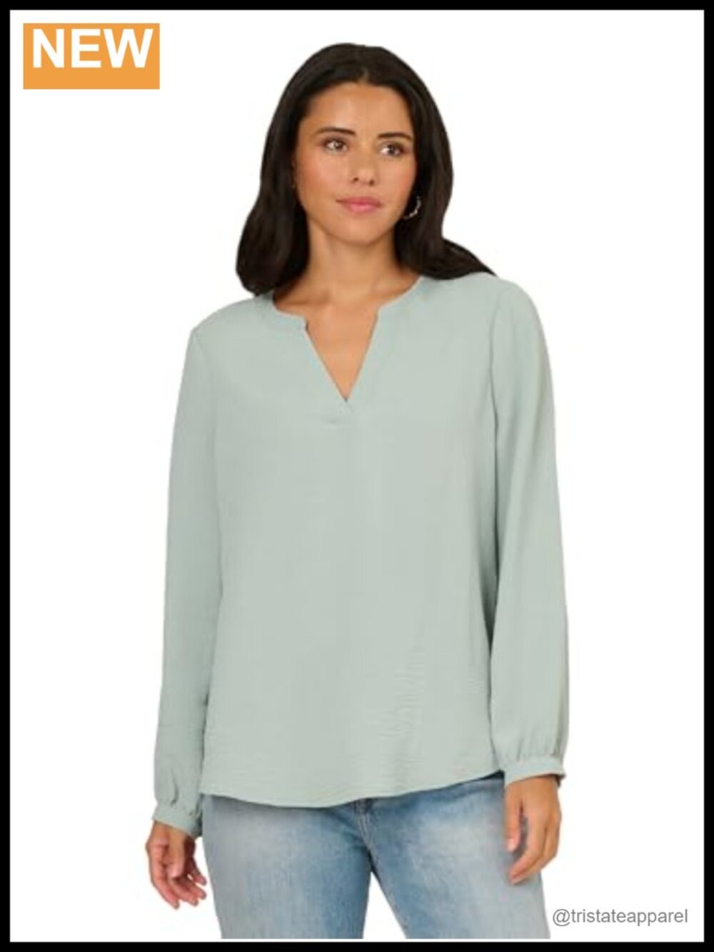 Woven V-Placket Blouse Long Sleeve Polyester Women's Top